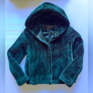 Forever 21 Fuzzy Green Hooded Jacket sz Medium